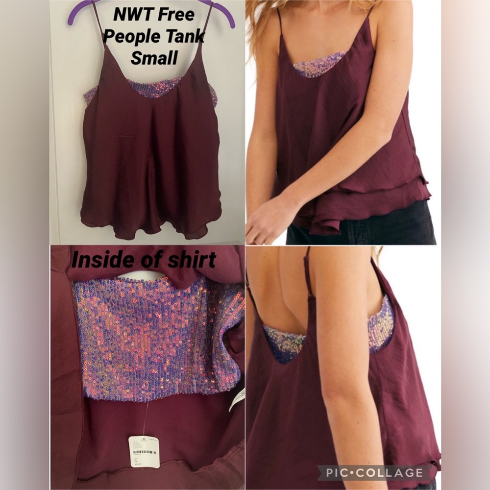 Free People Turn It On Plum Sequin Cami Tank Top - Size Small